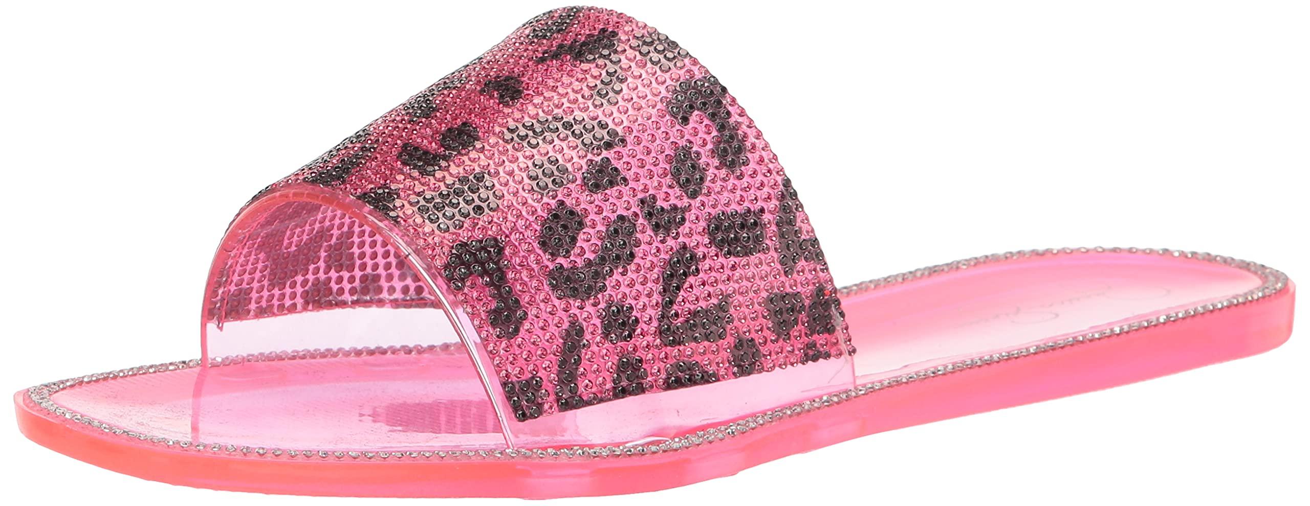 Jessica Simpson Kassime Black/Pink Combo Cheetah Embellished Jelly Slide Sandals (BLACK/PINK COMBO, 5)